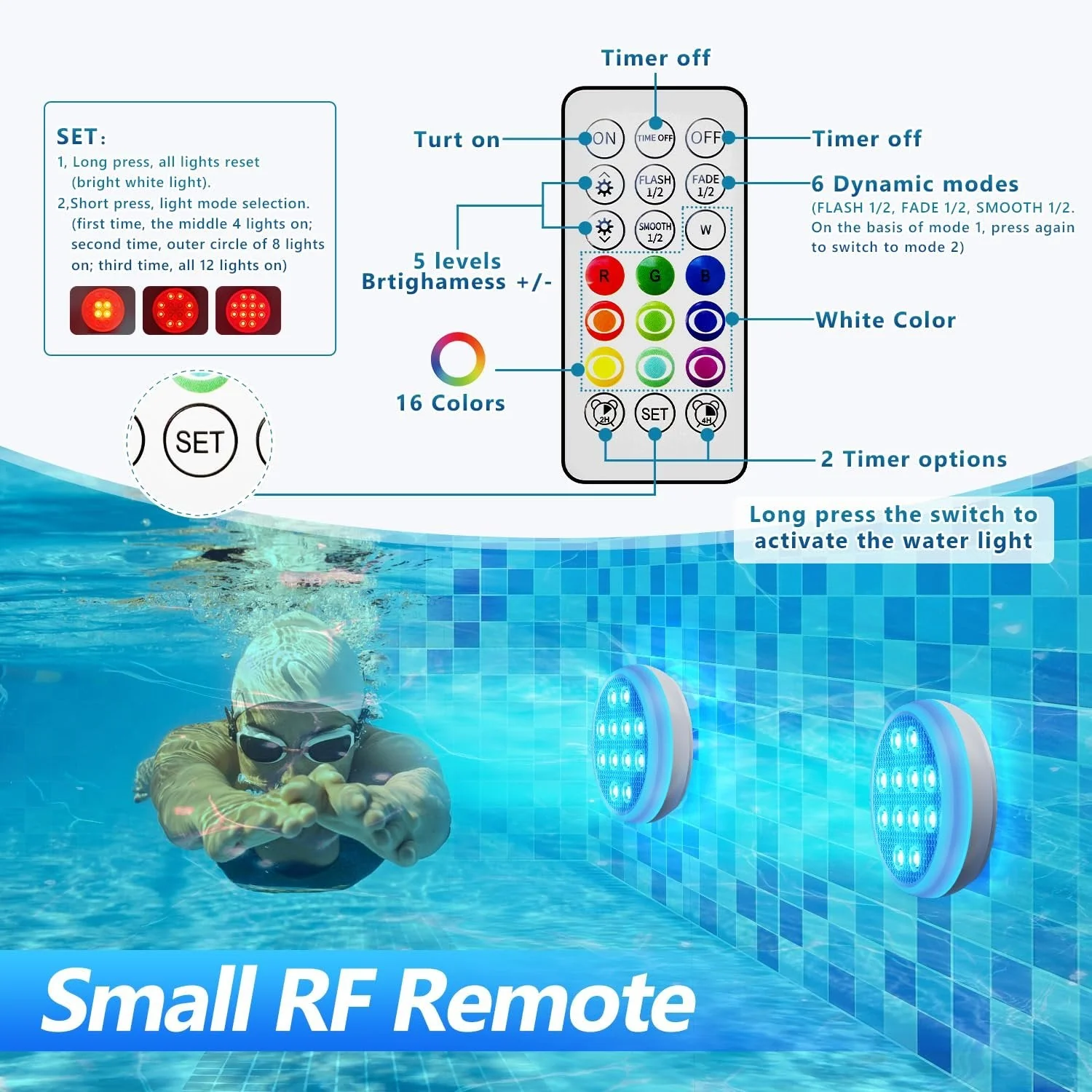 2/4 PCS - Ultra-High Brightness Rechargeable Submersible LED Lights with Remote - Image 5