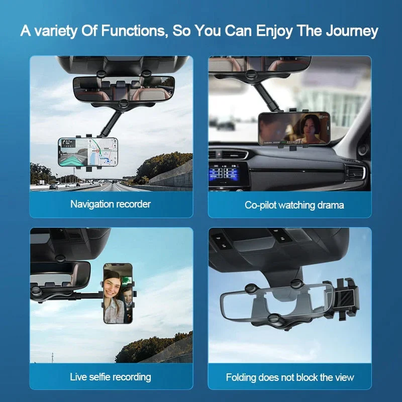 360° Rotatable Car Rearview Mirror Phone Holder - Image 5