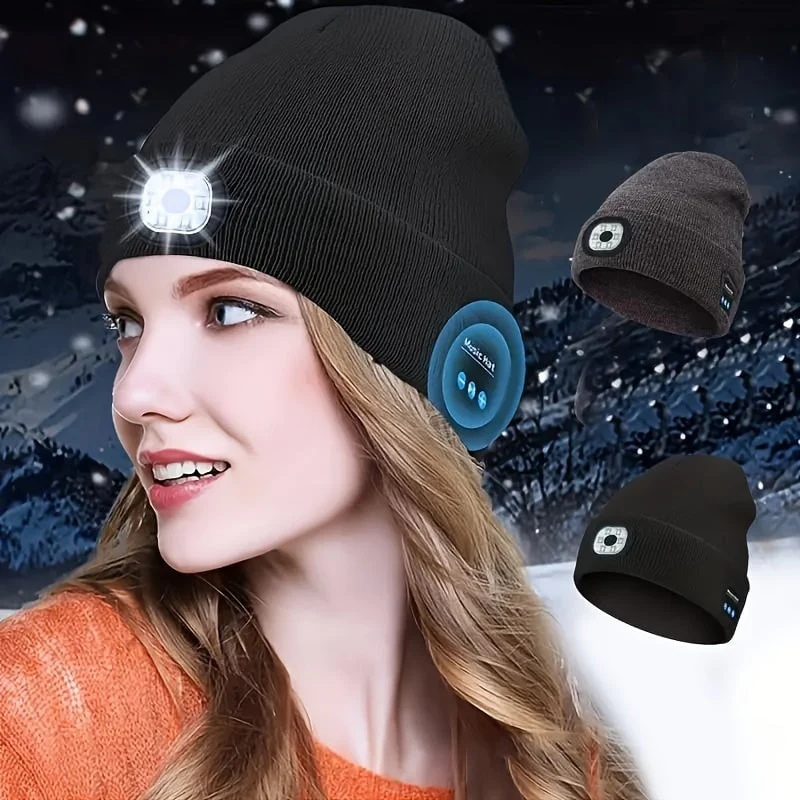 Bluetooth Beanie with LED Light & Removable Speakers - Image 2