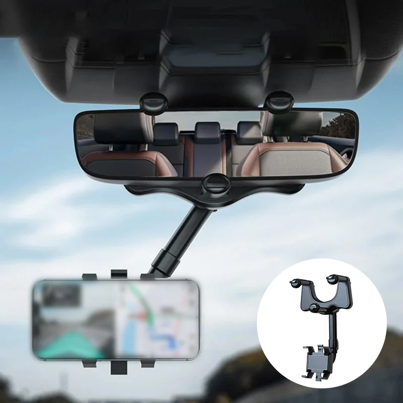 Multifunctional 360 Rotatable Car Rearview Mirror Phone Holder - Image 4