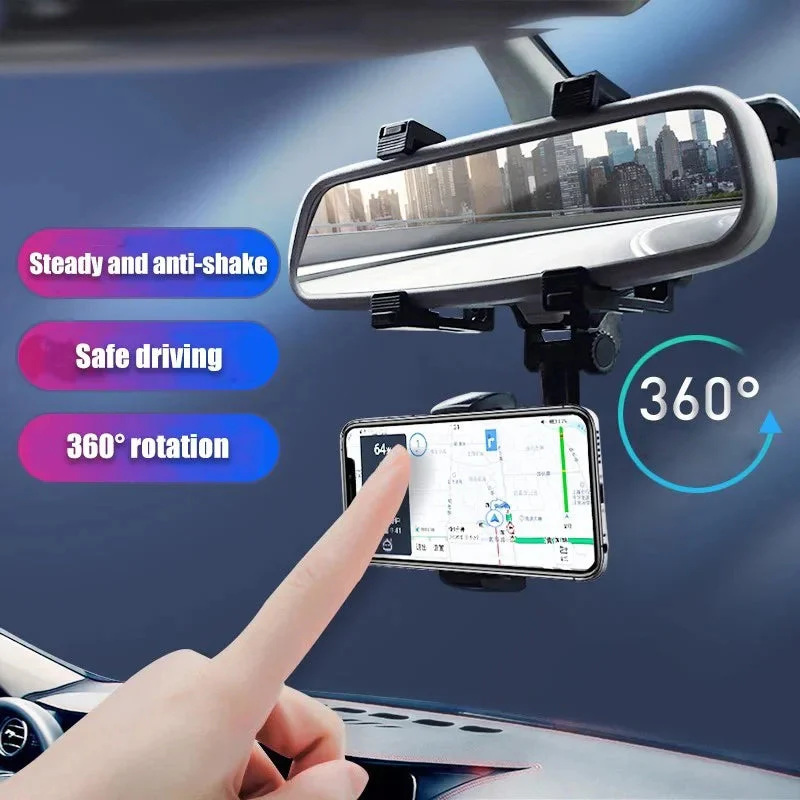 Multifunctional 360 Rotatable Car Rearview Mirror Phone Holder - Image 5