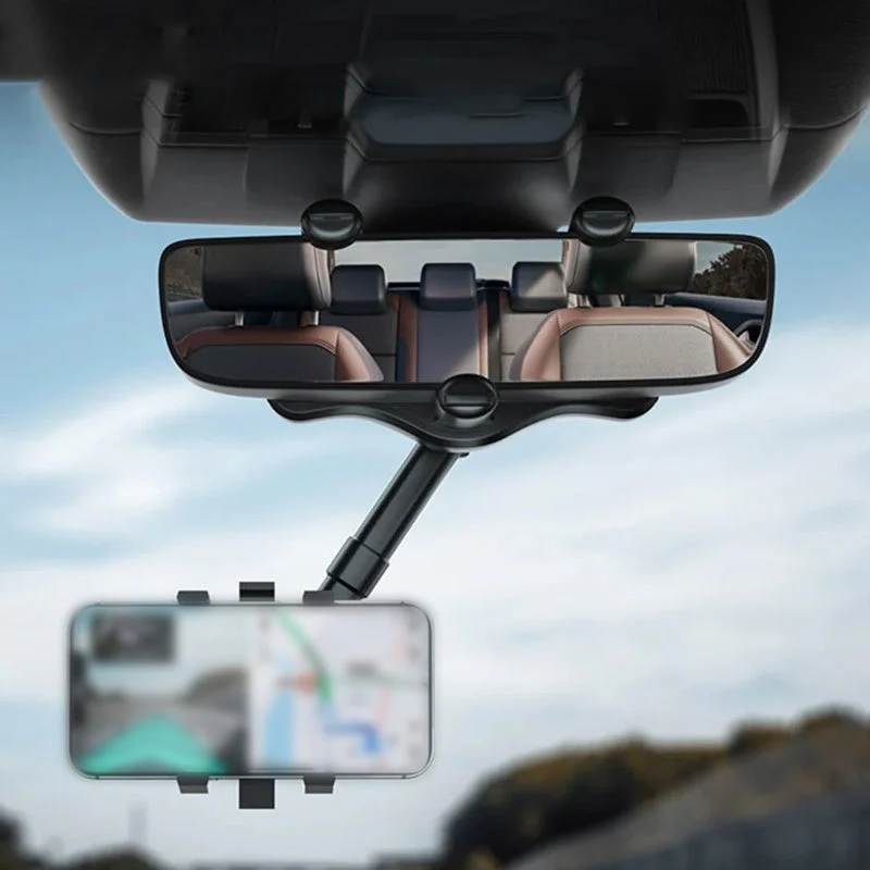 Multifunctional 360 Rotatable Car Rearview Mirror Phone Holder - Image 8
