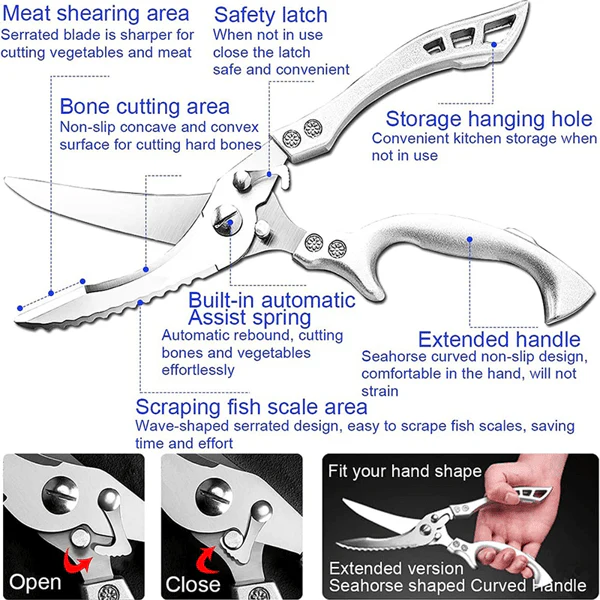 Stainless Steel Bone-Cut Kitchen Scissors - Image 9